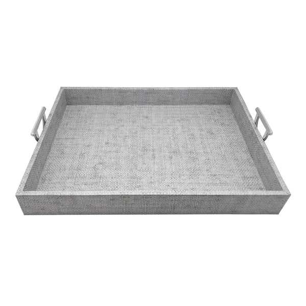 Mariposa Pale Gray Grasscloth Tray with Handles