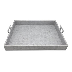 Mariposa Pale Gray Grasscloth Tray with Handles